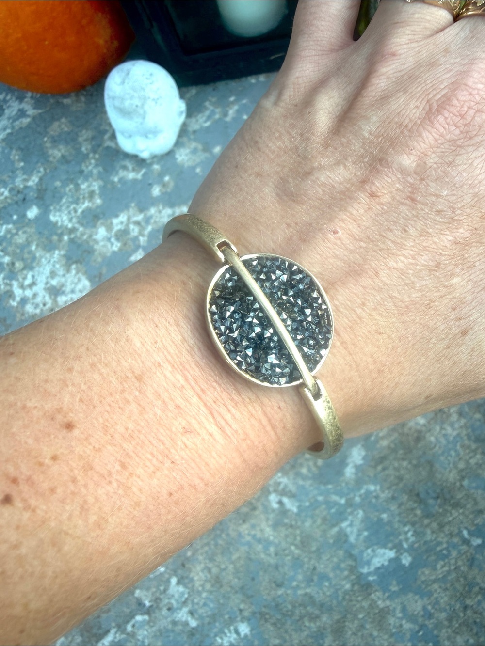 Kenneth Cole NY Sparkling Black Druzy Gold Bangle Bracelet